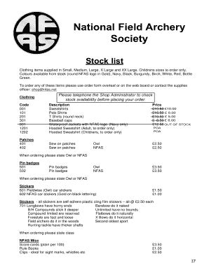 Fillable Online Stock list order form - NFAS Fax Email Print - pdfFiller