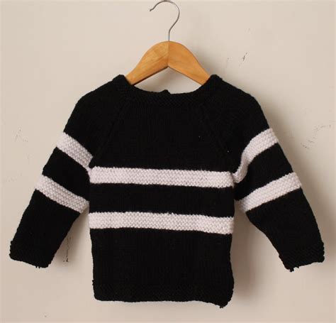Woonie Handknitted Black and White Striped Cardigan For Kids
