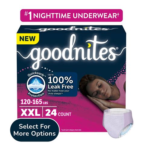 Goodnites Girls' Nighttime Underwear, Size XXL (120-165 lbs), 24 Ct (Select for More) - Walmart.com