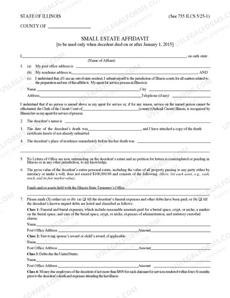 Illinois Small Estate Affidavit for Estates under 100,000 - Small ...