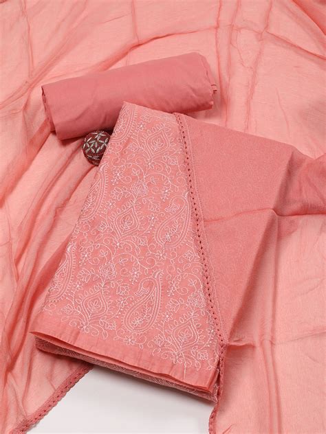 All Over Embroidery Chanderi Unstitched Suit Piece With Dupatta – mbz.in