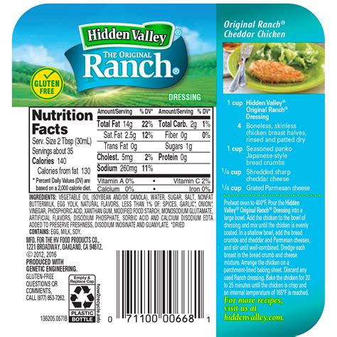 Hidden Valley Ranch Dressing Nutritional Information | Besto Blog