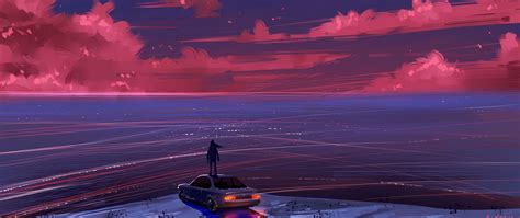 Download wallpaper 2560x1080 man, car, view, alone, art dual wide 1080p ...