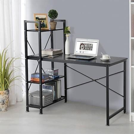 Utopia Alley Modern Style Computer Desk with 4 Tier Attached Book Shelf ...
