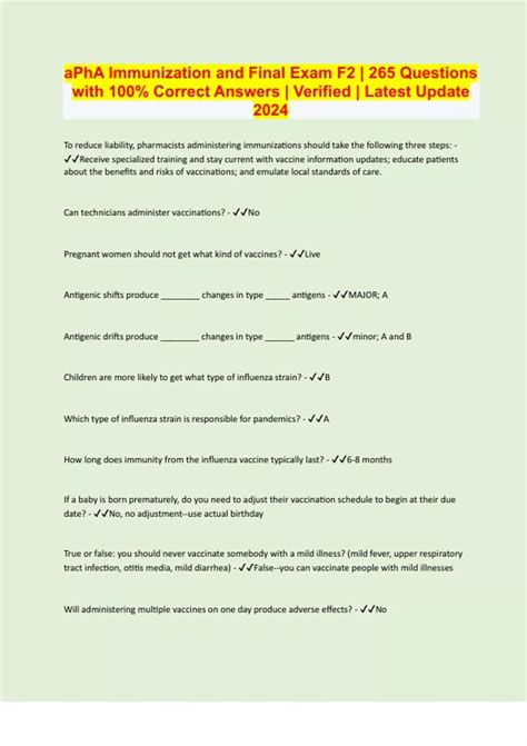 aPhA Immunization and Final Exam F2 | 265 Questions with 100% Correct ...