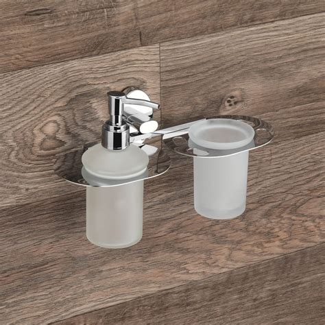 iSTAR Stainless Steel Chrome Toothbrush Holder with Glass Liquid Soap ...