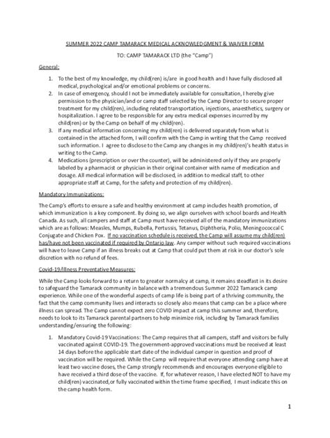 Fillable Online camptamarack.infoappuploadsCamp Tamarack Medical ...