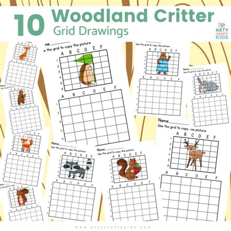 10 Woodland Animal Grid Drawing - Arty Crafty Kids