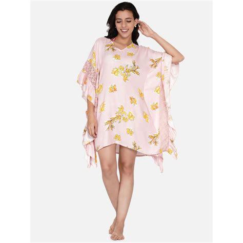 Buy The Kaftan Company Pastel Pink Brushed Floral Resort Kaftan Pink Online