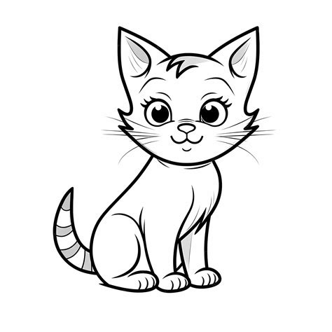 Easy and Fun Clean Line Art Cat Coloring Book Page for Kids | Premium ...