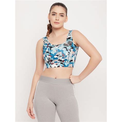 Buy Clovia Medium Impact Padded Non-wired Camouflage Print Sports Bra ...