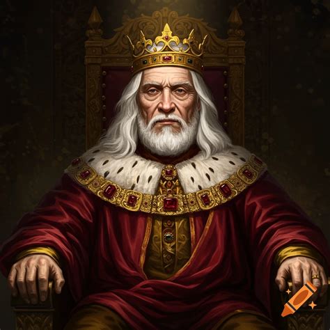 Elderly king with white hair wearing a crown on Craiyon