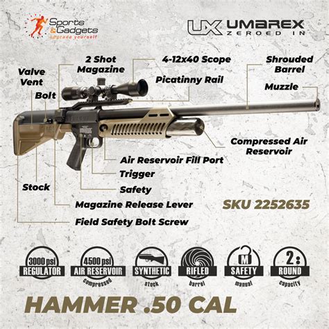 Umarex Hammer .50 Caliber PCP Pellet Hunting Gun Air Rifle with Bundle ...