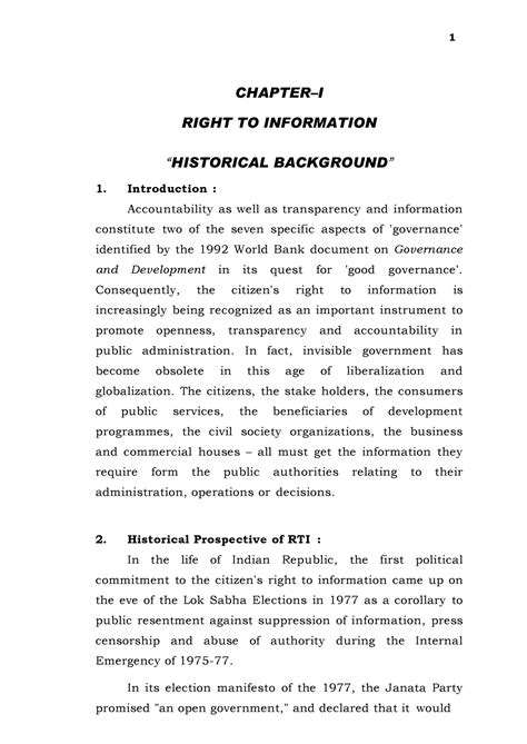 Historical background of RTI Act - CHAPTER–I RIGHT TO INFORMATION