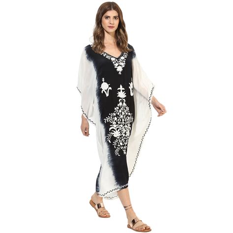 Buy CRAFTBAZAR Women's 100% Pure Crepe Silk Boho Embroidered Kaftan ...