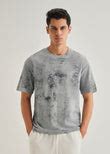 Grey Stone Wash Textured Oversized T-shirt