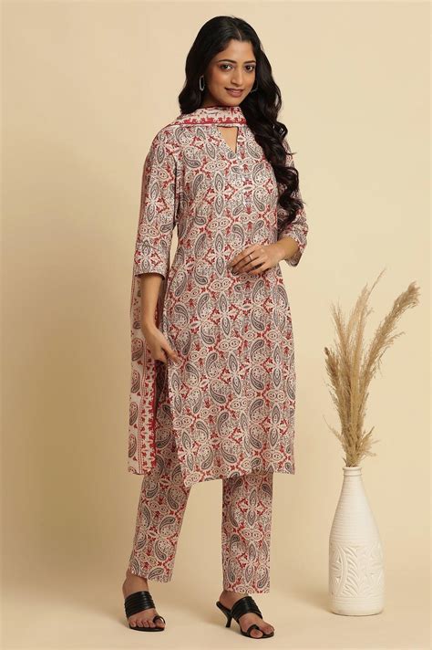 Buy White Paisely Printed Kurta, Pants And Dupatta Set @ 3599 | W for ...
