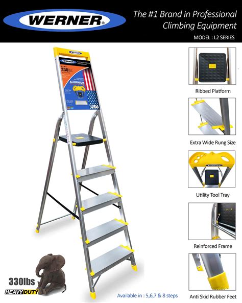 Werner Made in USA 5 Step Aluminium Ladder - Heavy Duty - Tool Tray ...