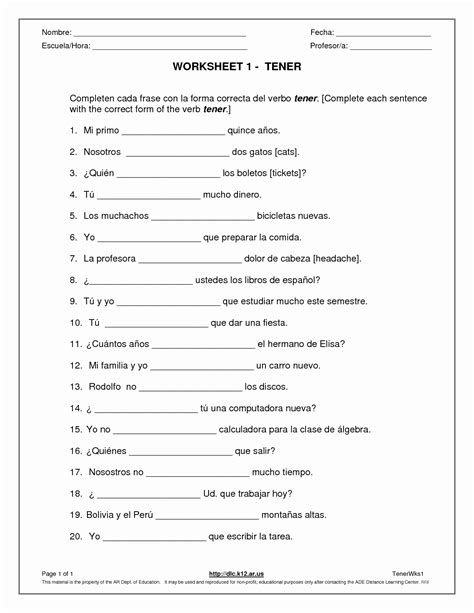 Spanish Possessive Adjectives Worksheet - Printable Calendars AT A GLANCE
