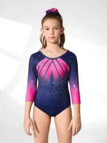 SHEIN Tween Girls Snug Fit 7/8 Sleeve Leotard, 4-Way Stretch High ...