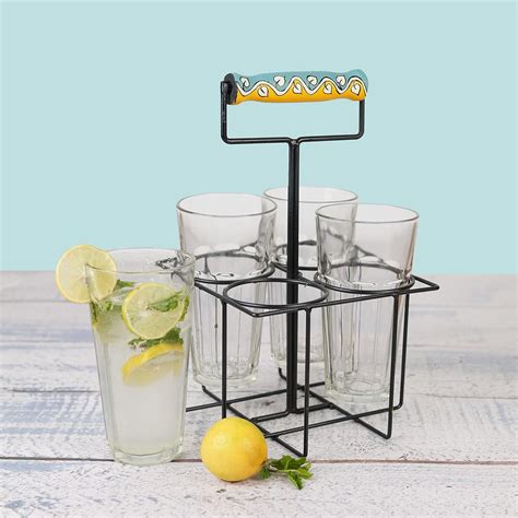 Buy Artysta 'Climber Leaves' Transparent Juice Glasses with Stand | Big ...