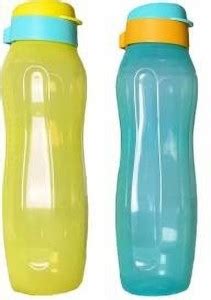 TUPPERWARE Aquaslim 1litre flip top plastic bottle set of 2 yellow ...