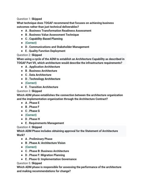 Image result for TOGAF Practice Questions