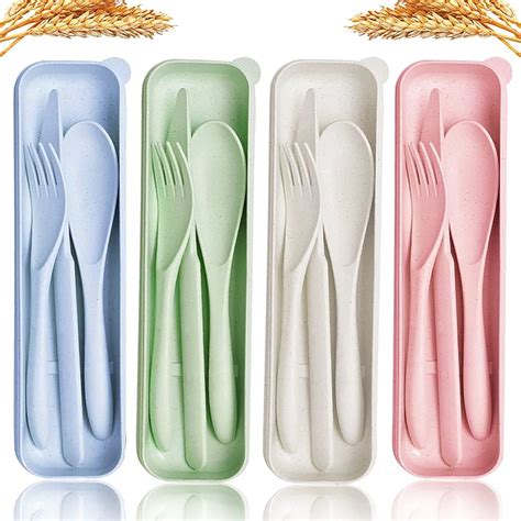 Meera's Era Wheat Straw Cutlery,Portable Cutlery Spoon Fork Knife Set ...