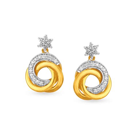 Hypnotic Swirls Diamond Drop Earrings in Yellow and Rose Gold