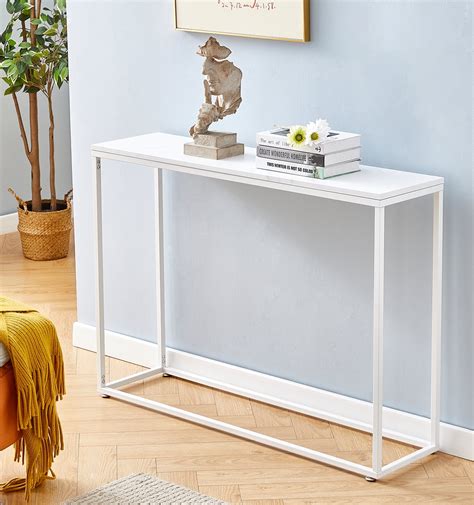 iRerts Console Table Narrow Sofa Table with Metal Frame, White Entryway ...