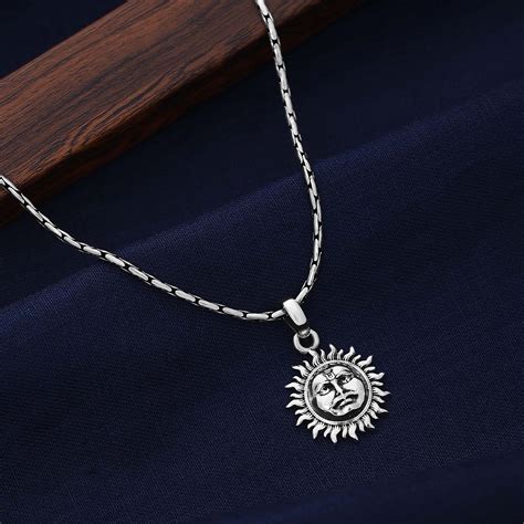 Sun Pendant Silver Pure 925 Silver Oxidised Sun-Face Design