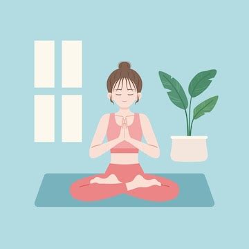 Girl practices yoga meditation in namaste pose sitting on the yoga mat ...