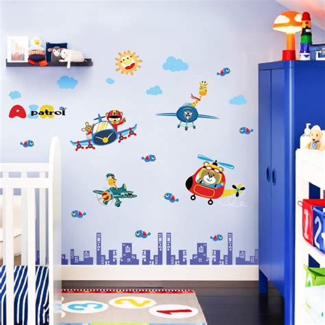JAAMSO ROYALS Aeroplan Helicopter Toys Design PVC Vinyl Home Kids Room ...