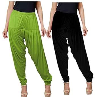 Buy Trigger Women's Viscose Solid Patiala Pant Combo Pack of 2 (Parrot ...