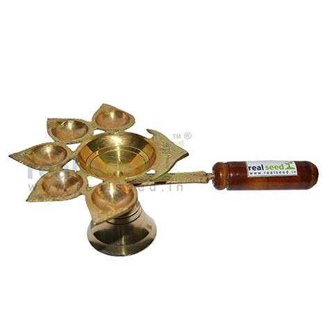 Buy Brass Panch Diya Aarti for Worship Handmade Religious Decorative, 5 ...