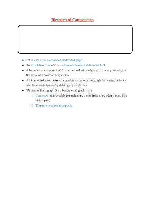 BCC in data structure - Biconnected Components Let G = (V, E) be a ...