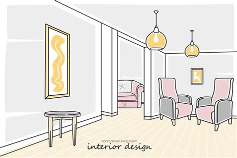 Salón moderno dibujado a mano | Vector Premium