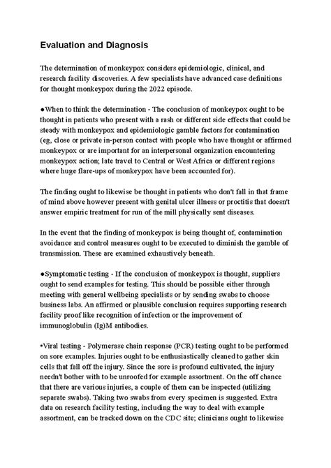 Evaluation and Diagnosis of Monkey Pox - Evaluation and Diagnosis The ...