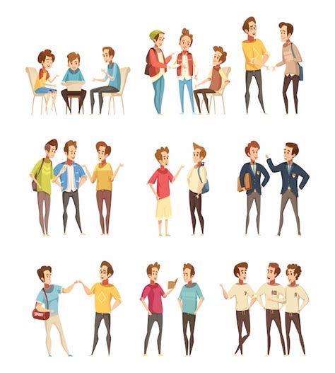 Teenage Boys Groups Cartoon Icons | Gratis Vector