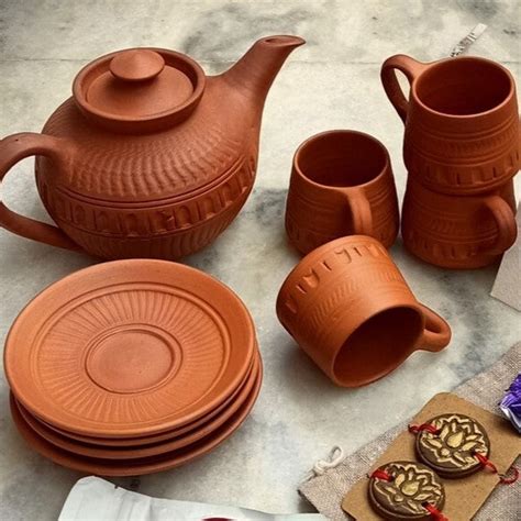 Sustainable Kolkata Handcrafted Terracotta Pottery Tea Set – Terracotta ...