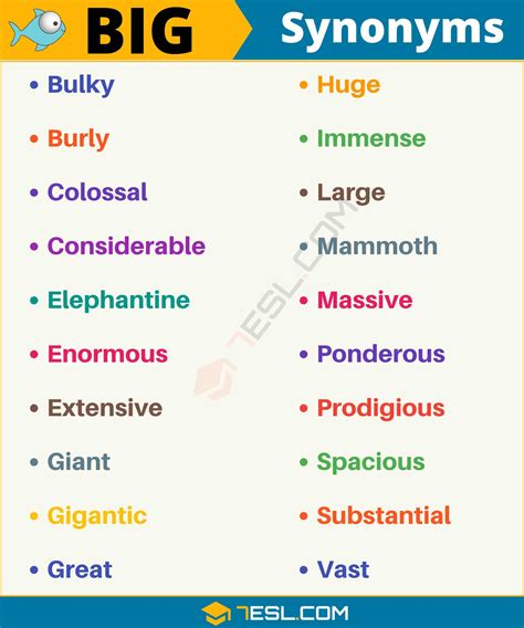140+ Synonyms for "Big" with Examples | Another Word for “Big” • 7ESL