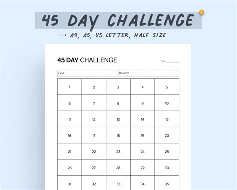 45 Day Challenge Goal Tracker Printable Planner Page