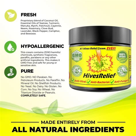 Hives Relief Cream - Fast-Acting Natural Formula for Itchiness, Redness & Rashes - Gentle on ...