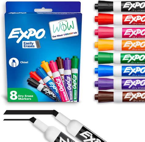 Expo Low Odor Chisel Tip Dry Erase Markers, 8 Colored Markers (80078 ...