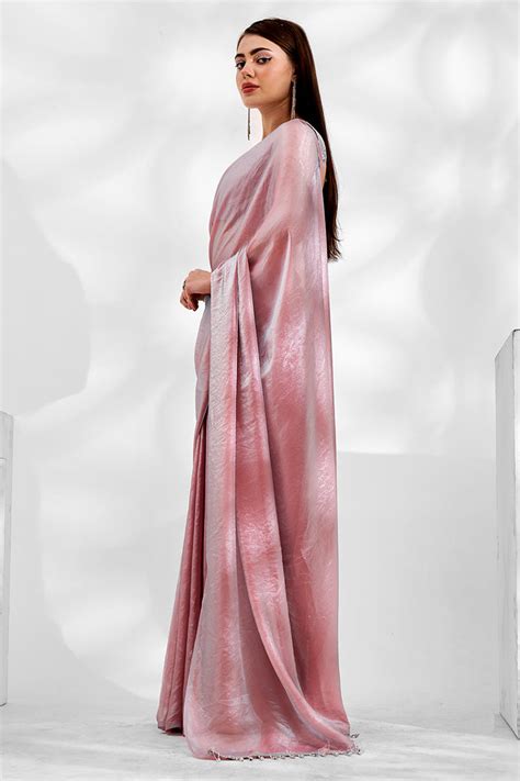 Buy Pink Organza Saree With Blouse Piece online-Karagiri
