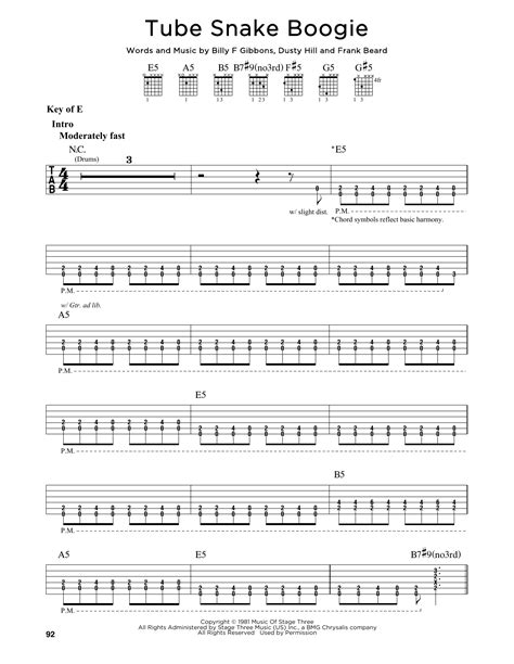 Tube Snake Boogie by ZZ Top - Guitar Lead Sheet - Guitar Instructor