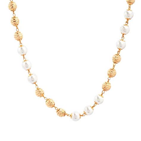 Buy Gold Era White Pearl Moti Mala & Gold Plated Beads Chain Pearl Mala ...