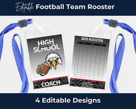 Buy Editable Football Team Roster Canva Template Lanyard Size Youth ...