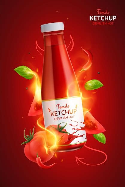 Tomato devilish hot spicy ketchup realistic poster illustration | Free ...