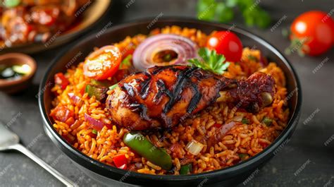 Delectable Grilled Chicken Drumstick Served on Bed of Spicy Jollof Rice ...